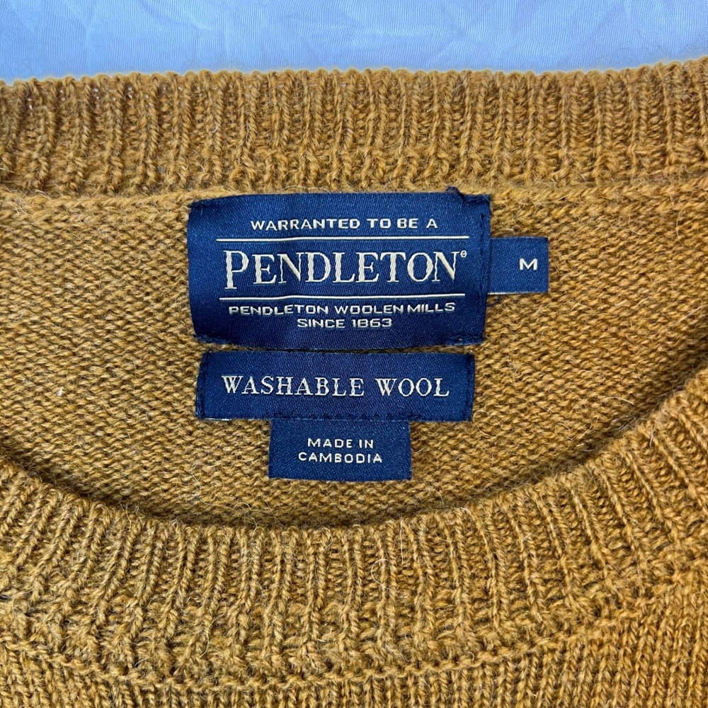 Pendleton Mens Washable Wool Crewneck Sweater Mustard Yellow Ochre Size M - Picture 4 of 6